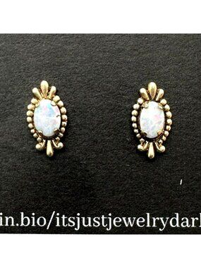 Womens Earrings 14K Yellow Gold Oval Opal Pierced Studs Best Gift Idea
